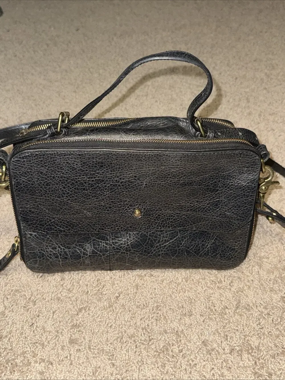 12th Street by Cynthia Vincent Leila Glazed Leather Double-Zip Crossbody Bag